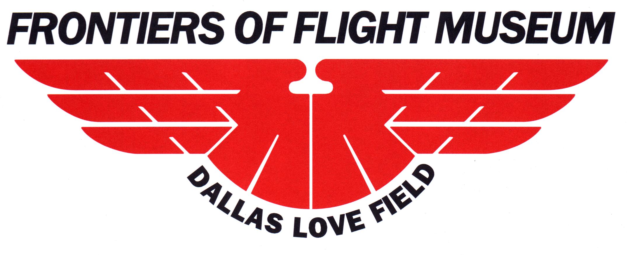 red wings logo with Frontiers of Flight Museum black text above and Dallas Love Field black text below